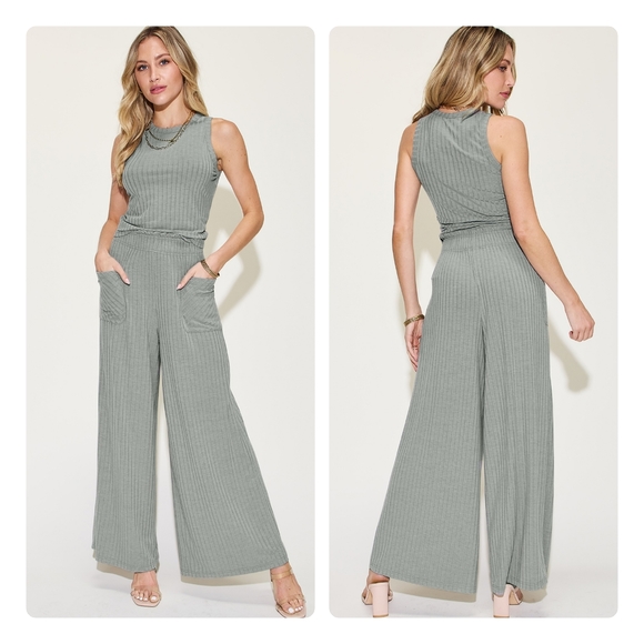 Daring Orange Ribbed Tank and Wide Leg Pants Set - Picture 5 of 8